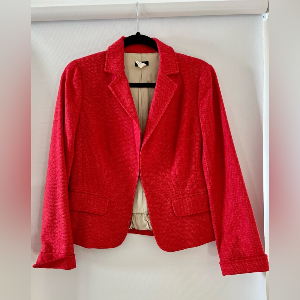 J. Crew Vibrant Red Wool Women's Blazer, Size 8